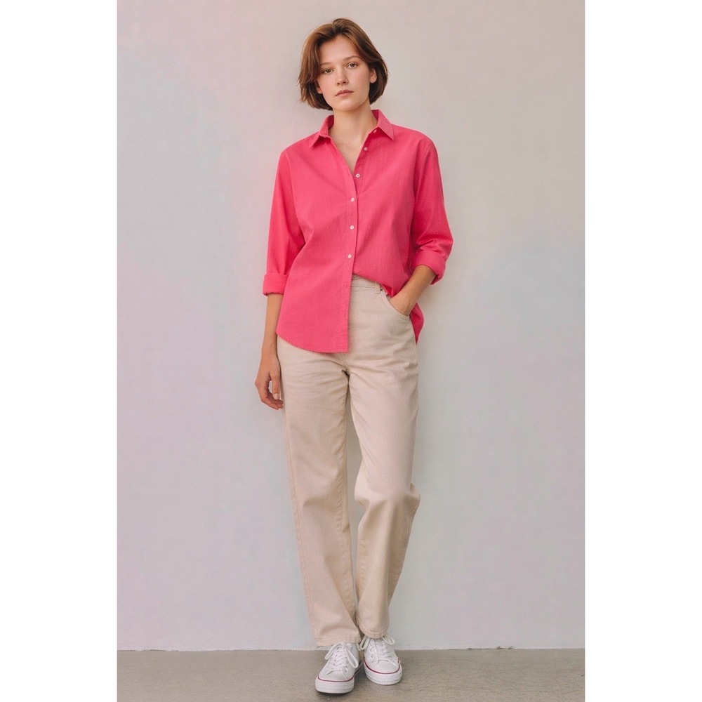 NWT Women's Pink Button Up Down Shirt blouse Cotton Long Sleeve Universal Thread